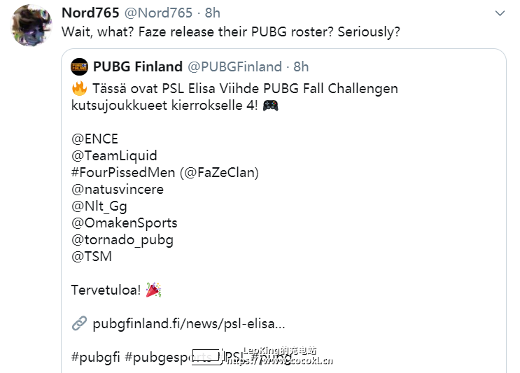 FaZe整活开始，芬兰PUBG赛事将以4PM的队名参赛