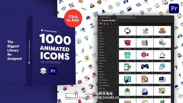PR脚本-1000个创意时尚社交媒体生活网络商品建筑体育交通天气食品MG图标动画 PremiumBuilder Animated Icons插图
